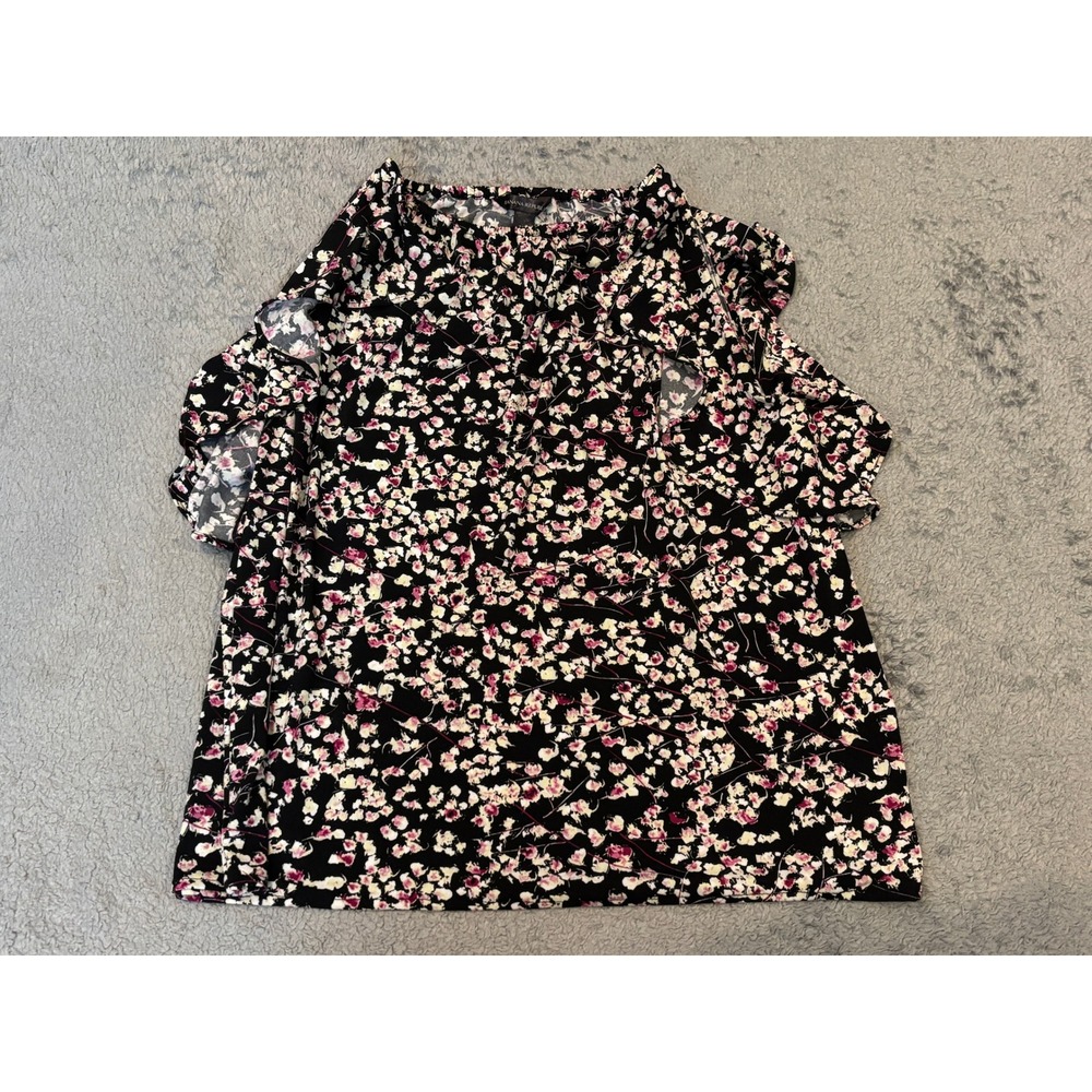 Banana Republic Black Floral Cold Shoulder Ruffle Blouse Pink White Medium